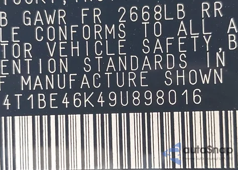 2009 Toyota Camry Le z USA, uszkodzony, nr VIN 4T1BE46K49U898016